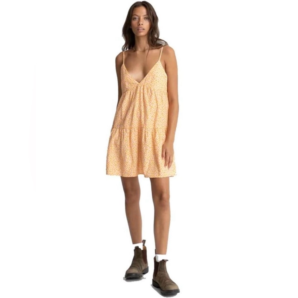 NWT Rhythm yellow orange floral tiered mini dress